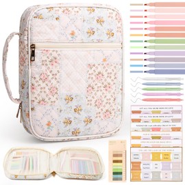 KOUDGY Bible Cover Case for Women Large Quilted Bible Carrying Bag with Handles Bible Study Supplies & Accessories Christian Gifts for Women(Spliced Flower, L)