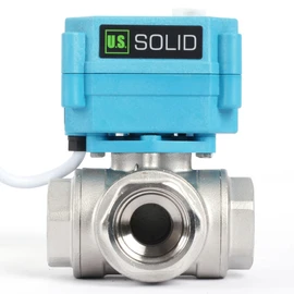 U.S. Solid 3/4" 3 Way Stainless Steel Motorized Ball Valve with Manual Function, T Type Water Shutoff Valve, AC/DC 9-24V