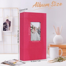 RECUTMS Small Photo Album 4x6 300 Photos Leather Cover Picture Book with Front Window 300 Pockets Photo Album for Baby Wedding Anniversary Family Vacation Birthday Christmas (Pink)