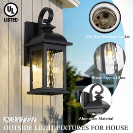 NAXTTII Outdoor Wall Lights 15 Inch Waterproof Porch Lights Outdoor Matte Black Outside Light Fixtures for House with Water Ripple Glass E26 Socket 2 Pack