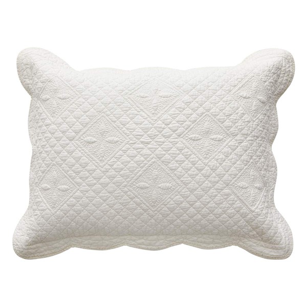 Sage Garden Luxury Pure Cotton Quilted Standard Pillow Sham 20'' x 26'', Ivory