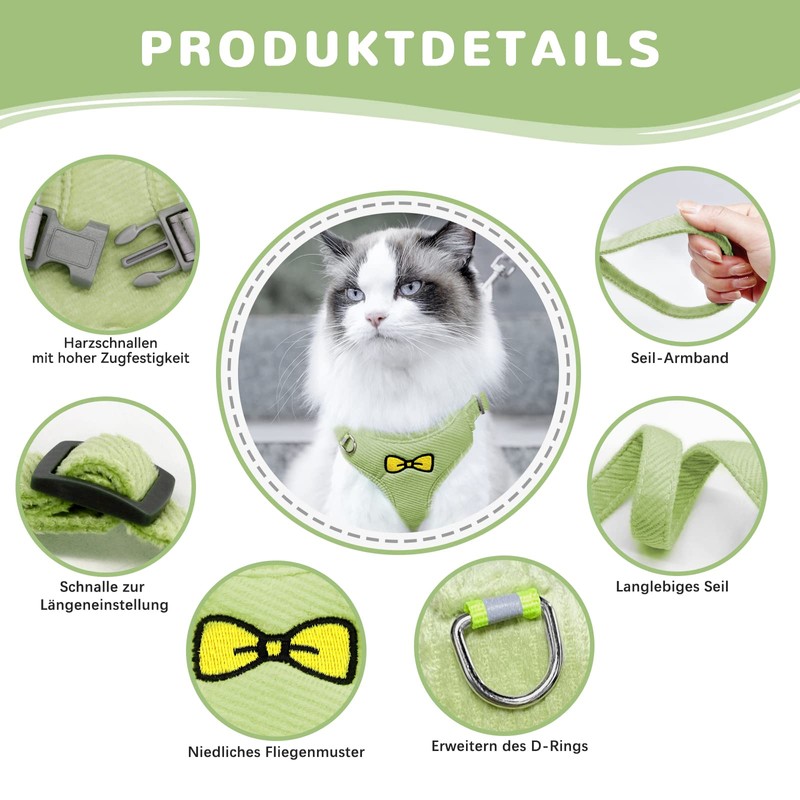 Cat Lead Set for Cats, Polyester Adjustable Cat Harness with