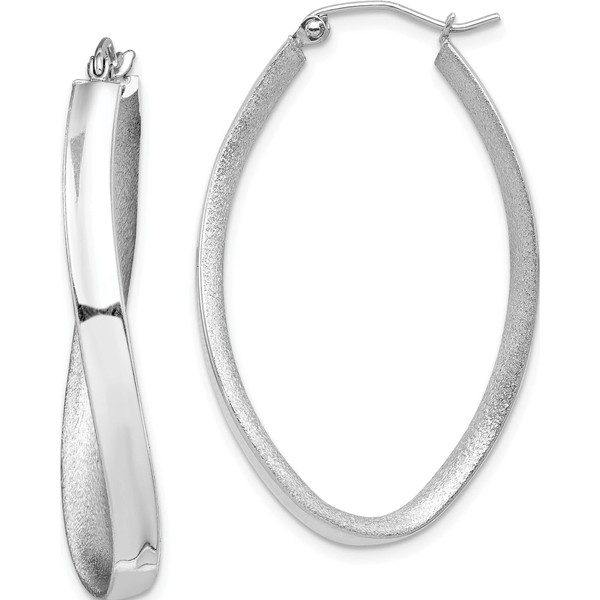 Sterling Silver Rh-Plated Polished/Textured Twisted Hoop Earrings (37 X 26)