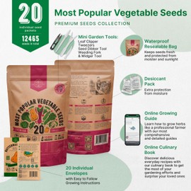 20 Vegetable Seeds Variety Pack - 12,465+ Non-GMO Heirloom Seeds for Planting Vegetables and Fruits in Individual Seed Packets, Home Garden Seed for Hydroponic, Indoor and Outdoors Gardening