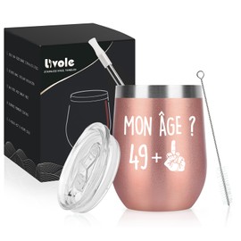 Livole 50 Geburtstagsgeschenk Frauen,350ml Edelstahl Kaffeetasse Geburtstagsgeschenk mit Strohhalm und Tassenbürste für Frau,Isolation Sous Vide Doppelschichtbecher für Wein, Getränke, Champagner