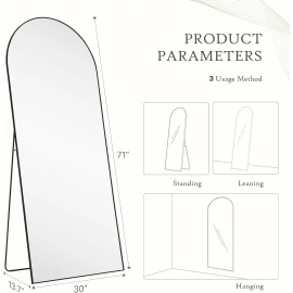 JHK Arched Full Length Mirror Standing Leaning Full Body Framed Hanging Floor Mirror - 16 x 59 in, Arch, Black