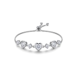 Silver Adjustable Cubic Zirconia Heart Bracelet for Women, Dainty Stackable Love Charm Bracelet Jewelry Gift