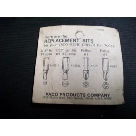 VACO NOS REPLACEMENT BITS #70036 FOR VACO-MATIC SCREWDRIVER #70035 - BITS ONLY