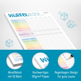 Häfft® Dice Game Pad A5 with 50 Sheets, Game Pad Dice for Travel or Home "Rainbow" - Sustainable and Climate Friendly