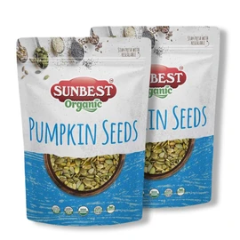 Sunbest Natural Organic Raw Pumpkin Seeds - 2 lb Bulk Bag (32 oz) – USDA Organic, Unsalted Shelled Pepita Seeds – Gluten-Free, Non-GMO, Vegan, Kosher