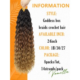 Goddess Box Braids Crochet Hair for Women-24 inch 8 Packs Crochet Boho Box Braids with Curly Ends Pre Looped Boho Crochet Braids Synthetic Hair Extensions(24inch,1B/30/27)