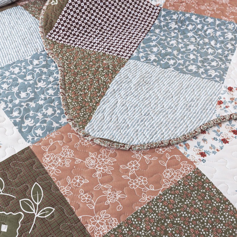 HoneiLife Quilt Set - 3 Piece Microfiber Reversible Bedspreads Patchwork