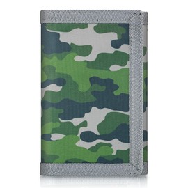 Leehoom Kids Trifold Wallet for Boys Girls, Camo Outdoor Sports Wallet with front Coin Pocket, RFID Blocking Purse with Key Chain and Zipper Pocket for Children Teens 5-18 Birthday Gifts-Camo Green
