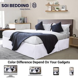 SGI bedding 16 Inch Drop Bed Skirt Olympic Queen Size with Platform to Stay in Place Elegant Pleated Design with Split Corners Wrinkle Resistant Fabric for Modern and Stylish Look - White