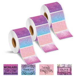 Wonlabel 3pcs 1.57''×1.18'' Round Thermal Labels, Thermal Sticker Labels for Business and Home, Thermal Printer Labels for DIY Logo Design, Thanks Card, 690 Labels/3 Roll, 40mm x 30mm, Stary Purple