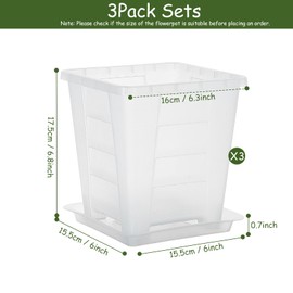 KIMERSE Square Orchid Pot, Clear Flower Pot 3 Pack 6 Inch, Root Control Planting Pots with Tray, Plastic Plant Pot for Home Balcony Orchids, Water Moss, Spider Plants