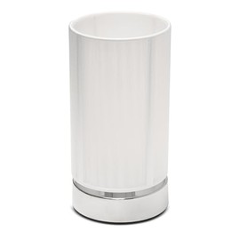 Lighting Supermarket Opera Cylinder Chrome Plinth Table Lamp with White Silk String Shade