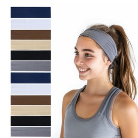 12 Yoga Hair Bands, Running Headband, 5 cm Wide, Soft Headband, Thin Headband, Women, Soft Fabric Headband, Non-Slip Elastic Wide Headband, Sweat Hair Bands for Running, Cycling