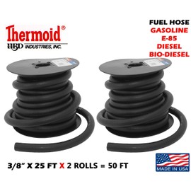 2 Pc HBD Thermoid NBR/PVC SAE30R6 Fuel line Hose 3/8"x25 FT Length (0.375" I.D) Black - Fuel Diesel Bio Diesel