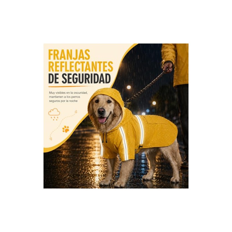 BSOON Impermeable para Perros con Capucha con Rayas Reflectantes (2XL)