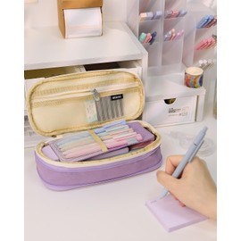 SKYDUE 44 PCS Aesthetic School Supplies with Cute Pencil Case, 12 Pastel Highlighters, 5 Quick-Dry Black Gel Pens, 6 Color Gel Pens & Mechanical Pencils for College Essentials Stationary Set Purple