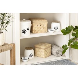 IB Laursen Dose für Katzenfutter Weiss m/Katzenmotiv und Holzdeckel - H: 15,5 Ø: 16