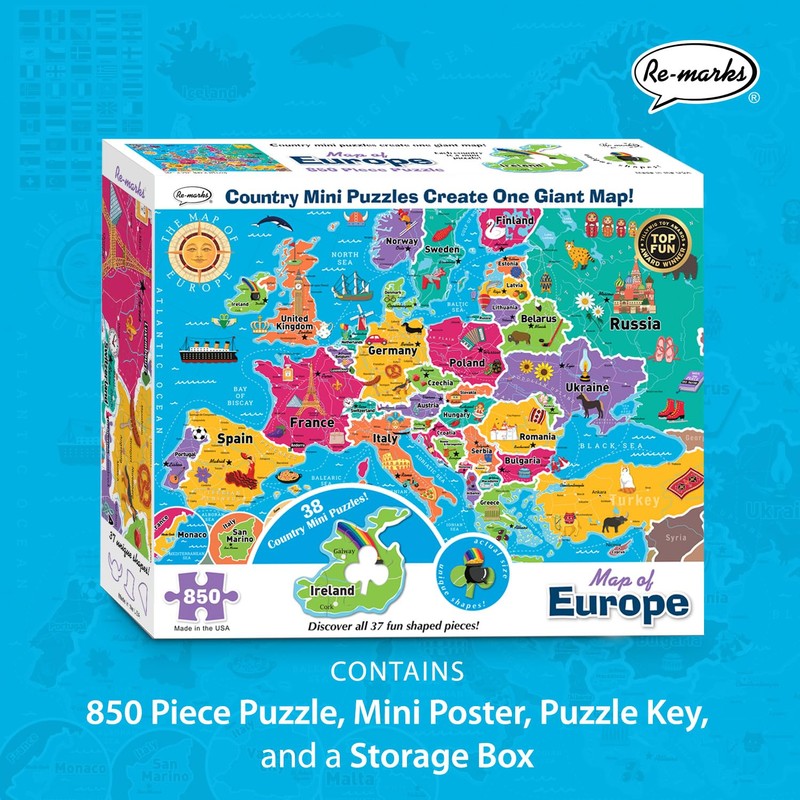 Re-marks Map of Europe Deluxe Jigsaw Puzzle with Whimsy Pieces
