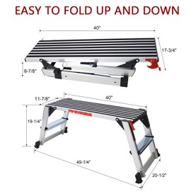 Aluminum Work Platform, Folding Portable Work Bench Drywall Stool Ladder with Non-Slip Mat Capacity 330 Lbs, for Repair,Washing Vehicles, Home, Outdoor, Garage, Garden, RV