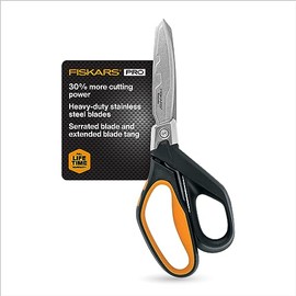 Fiskars Pro PowerArc Shop Shears, Heavy Duty Stainless Steel Scissor, Industrial Grade Tool for Building and Construction, 10 in, Orange/Black