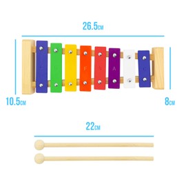 TIGER XYL14-CL 8-Note Glockenspiel & Two Mallets - Wooden Frame - Ideal Introduction to Musical Harmony - Metallophone Xylophone