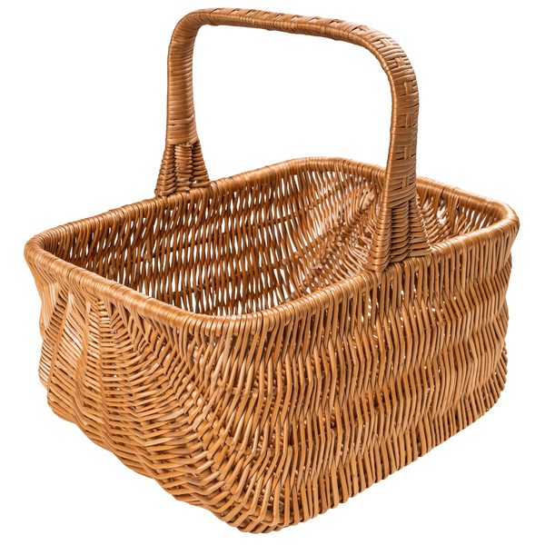 Creative Home Dutch Wicker Shopping Basket with Handle, Picnic Basket, 42 x 32 x 40 cm (+/- 1 cm), Hand-Woven Natural Brown, Universal and Durable, Large Easter Basket, Braided