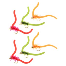 Briny River 6 Pieces Tungsten Bead Squirmy Worms Fishing Lures Red Orange and Green Size 12 Hooks
