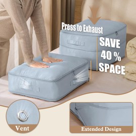 Ultra Space Saving Compression Storage Bags With Handles, Double Zipper for Clothes and Duvet Organizer (Blue, L)