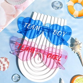 Geopty - anteojos de sol para revelar género, 12 unidades, color azul y rosa, diseño de corazón a granel, para niño o niña, para decoración de fiesta, Blue Pink/Font a, M
