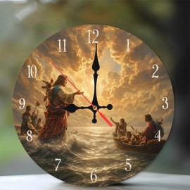 Jesus Christ Wall Clock Religious Christian Faith Art Gift 10-Inch Wooden Wall Clock, Silent Movement, Battery Operated (AA Batteries Not Included), Artistic Home Decor, Perfect for Home Accents