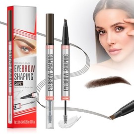 Microblading Eyebrow Pen - 2-in-1 Dual-Ended with 4-Fork-Tip & Eyebrow Brush and Sealing Brow Gel, Creates Natural Looking Brows Effortlessly (Dark Brown)