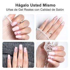 Cherimoya Pegatinas de Uñas, 14Pzs Tiras de Uñas de gel Semicuradas de Color con Luz UV/LED, Uñas Pegatinas de Gel para Arte DIY con Lima de Uñas, Almohadilla de Preparación y Palo de Madera - Floral rosa