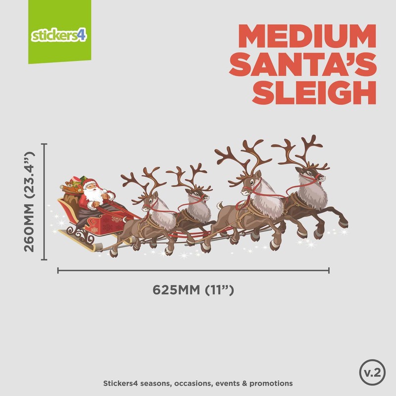 Medium (625mm Wide) Single Santa Sleigh and Reindeer Full Colour