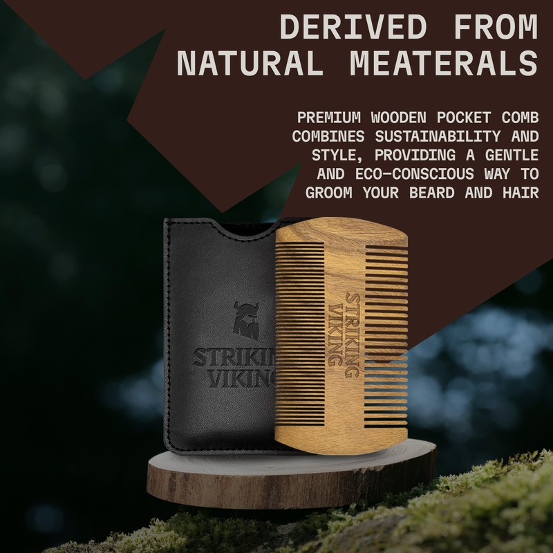 Sandalwood Beard Comb and Case - Pocket Sized Wooden Beard