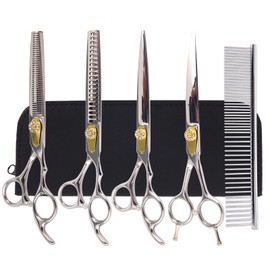 7 Inch Professional Dog Grooming Scissors Kit, 6-in-1 Pet Grooming Scissors for Dogs, Cat Grooming Scissors (Silver)