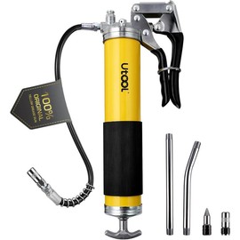 UTO Grease Gun, 8000 PSI Heavy Duty Pistol Grip Grease Gun Kit with 14 oz Capacity, 18 Inch Resin Flex Hose, 2 Basic Coupler, 2 Extension Rigid Pipe and 1 Sharp Type Nozzle - Color: Silver