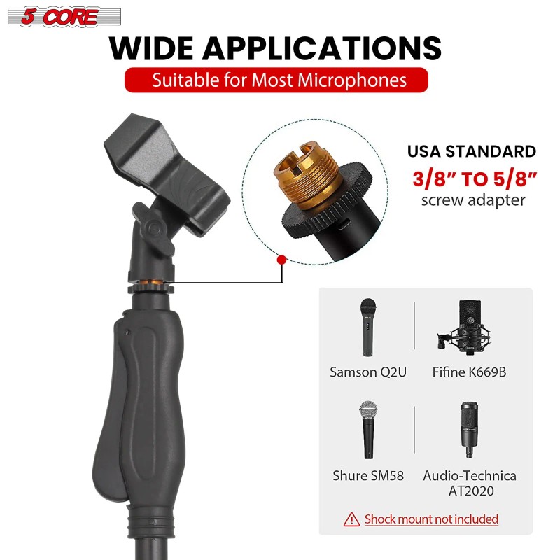 5Core Universal 35 57\" Height Adjustable Microphone Stand Hand Clutch