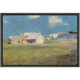 SIGNFORD Framed Canvas Print Wall Art Rustic Countryside Village Canvas Impressionist Farmhouse Landscape Illustrations Modern Art Decorative Calm for Living Room, Bedroom, Office - 16"x24" BLACK