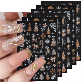 6sheets Christmas Nail Stickers 3D Self Adhesive Christmas Tree Nail Art Stickers Winter Snowflake Nail Decals Bow Light Ball Star Deer Nail Design Stickers for Women Girl Nail Decoration