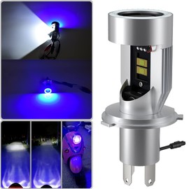 POOPEE Motorcycle LED Headlight H4/HS1 Hi/Lo White LED Daylight DRL Blue Blue 2 in 1 Integrated Waterproof LED Bulb 30W DC9-36V High Brightness 3200LM Non-polarity Cooling Fan 6000K Genuine
