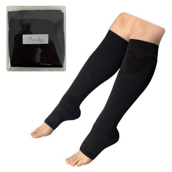 Presadee Traditional 30-40 mmHg X-Firm Compression Medical Leg Open Toe Socks (Black, 4X-Large)