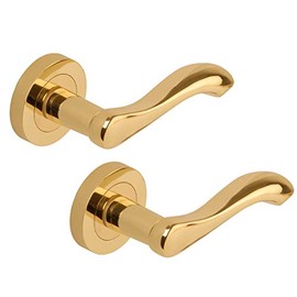 Excel DH3678 Venus Passage Door Handles on Round Rose, Polished Brass
