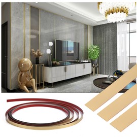 Gold Metalized Molding Wall Trim Peel and Stick Stainless Steel Mirror-Like Finish Self Adhesive Metal Trim Strip for Mirror Frame, Wall, Fireplace and Home DIY Decoration(33ft x 0.4in)