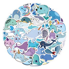 ZUIYIJIANGNAN 58pcs Narwhal Stickers - Multicolor Cartoon Waterproof Vinyl Stickers for Water Bottle, Skateboard, Refrigerator, Hydro Flasks, Decal, Adults, Teens