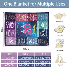 Paready 20th Birthday Gifts for Girls Throw Blanket 50"x60" 20 Year Old Girl Birthday Gift Soft Blanket for Couch Bed 20th Birthday Decorations for Girls Best Teenage Girl Gifts for 20 Year Old Girls